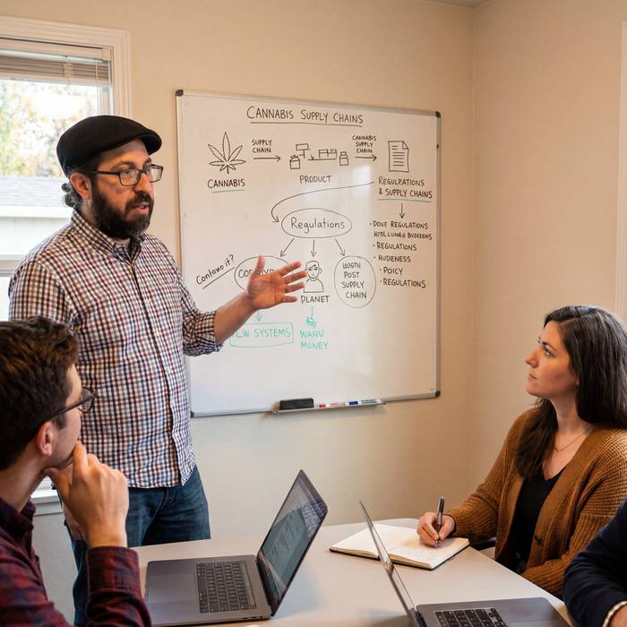 Adam Freed presenting cannabis supply chain data